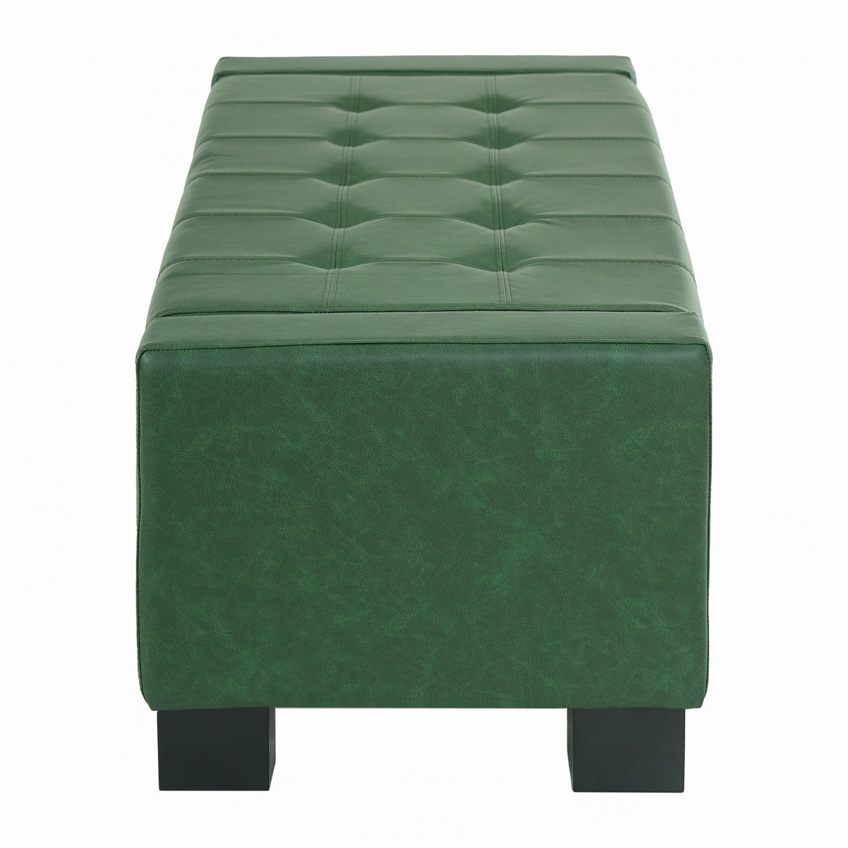 Green Storage Ottoman Bench, PU Upholstered Footrest with Solid Wood Legs