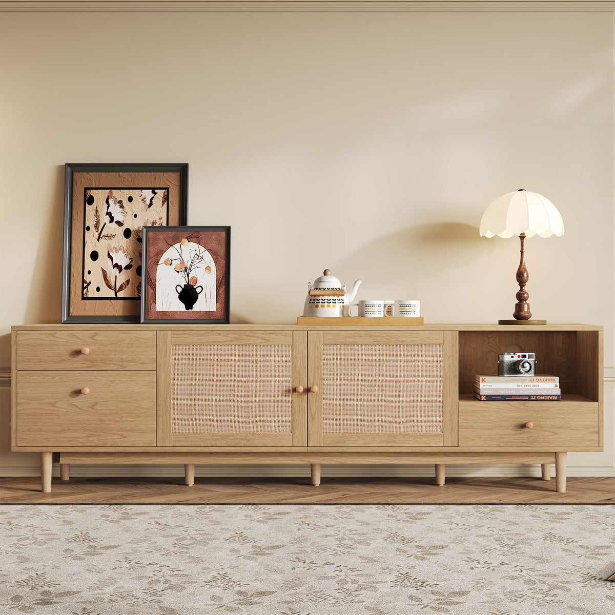TV Stand With Doors - Natural