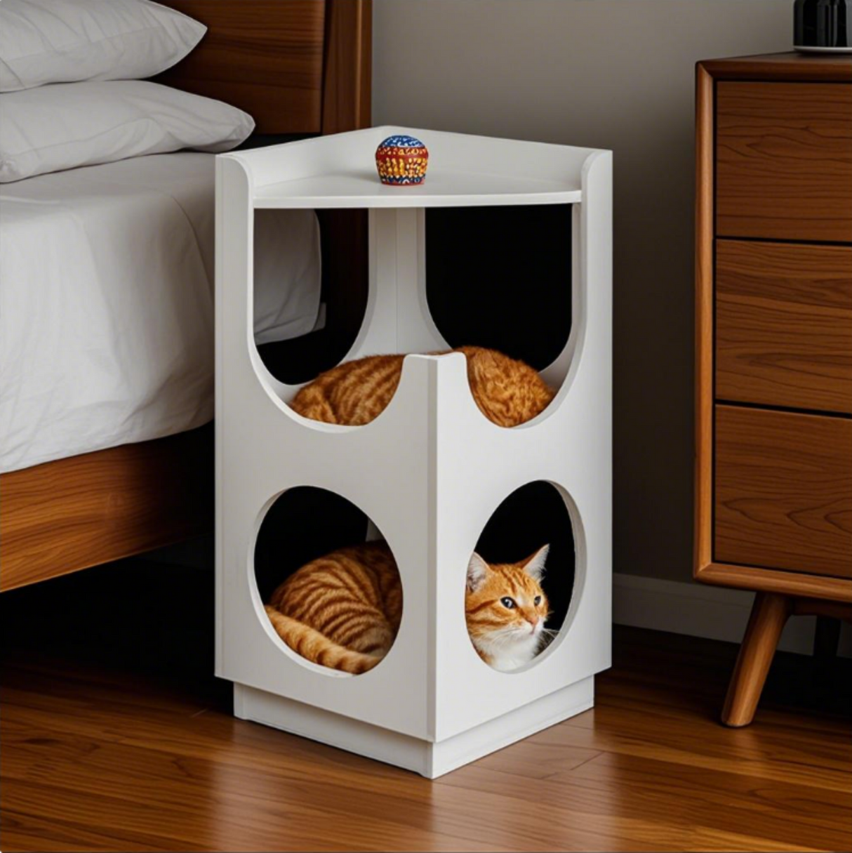 Hollow design multifunctional double-layer cat station