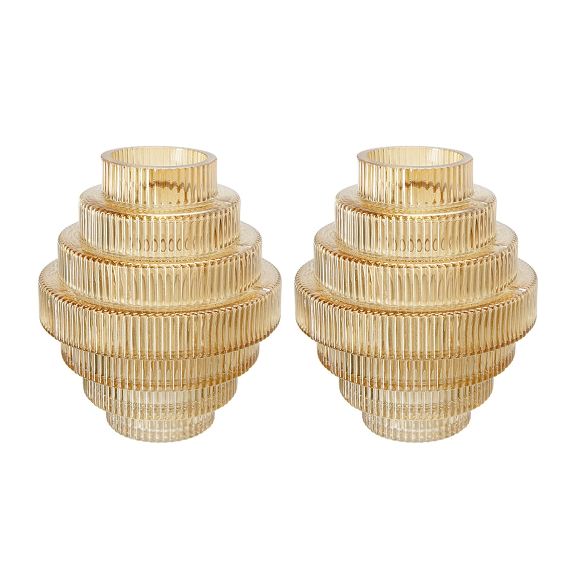 Tiered Geometric Amber Luster Glass Vase Set of 2 - Clear Amber