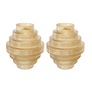Tiered Geometric Amber Luster Glass Vase Set of 2 - Clear Amber