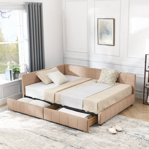 Mid-Century Storage Upholstered Tufted Bed Frame with Backrest and Armrests