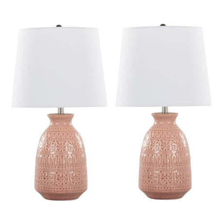 Balconee 20" Ceramic Table Lamp with Vase Shaped Base and Textured Pattern, Set of 2