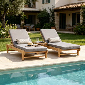 Light Teak Acacia Wood Chaise Lounge Set
