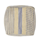 Western Handcrafted Fabric Pouf Durable Natural and Blue
