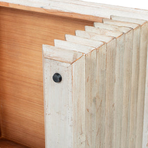 Veda 55' Reclaimed Wood Stacked Geometric Waterfall Coffee Table, Whitewashed Natural Reclaimed Pine Wood