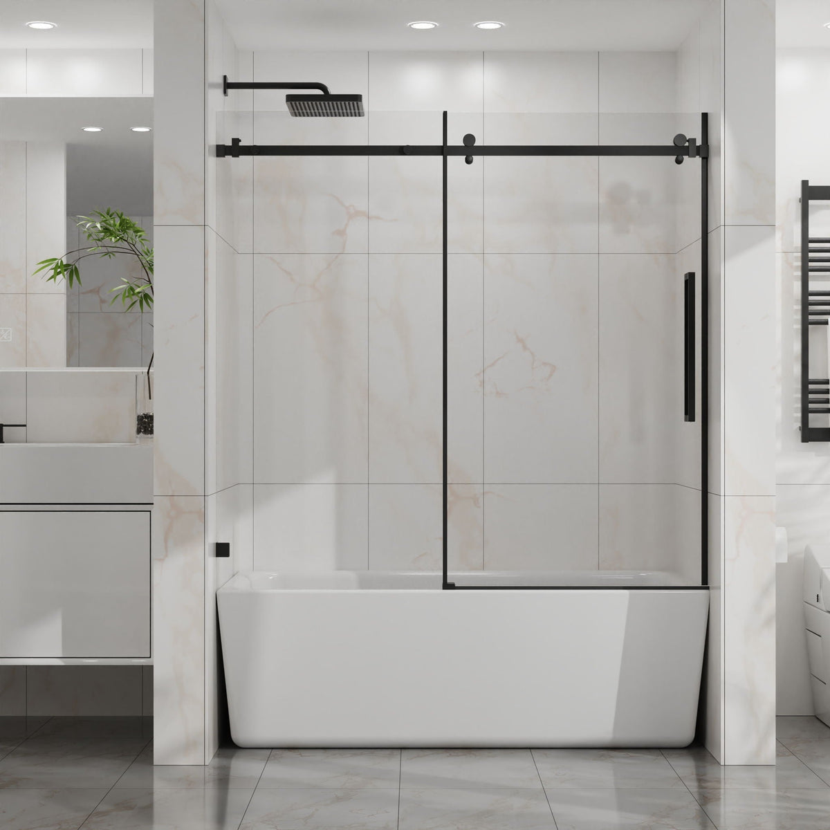 Frameless Tub Sliding Shower Door With Easy Clean Coating