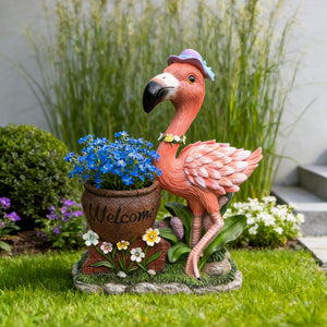 Outdoor Garden Sculpture Flamingo Flower Pot Planter