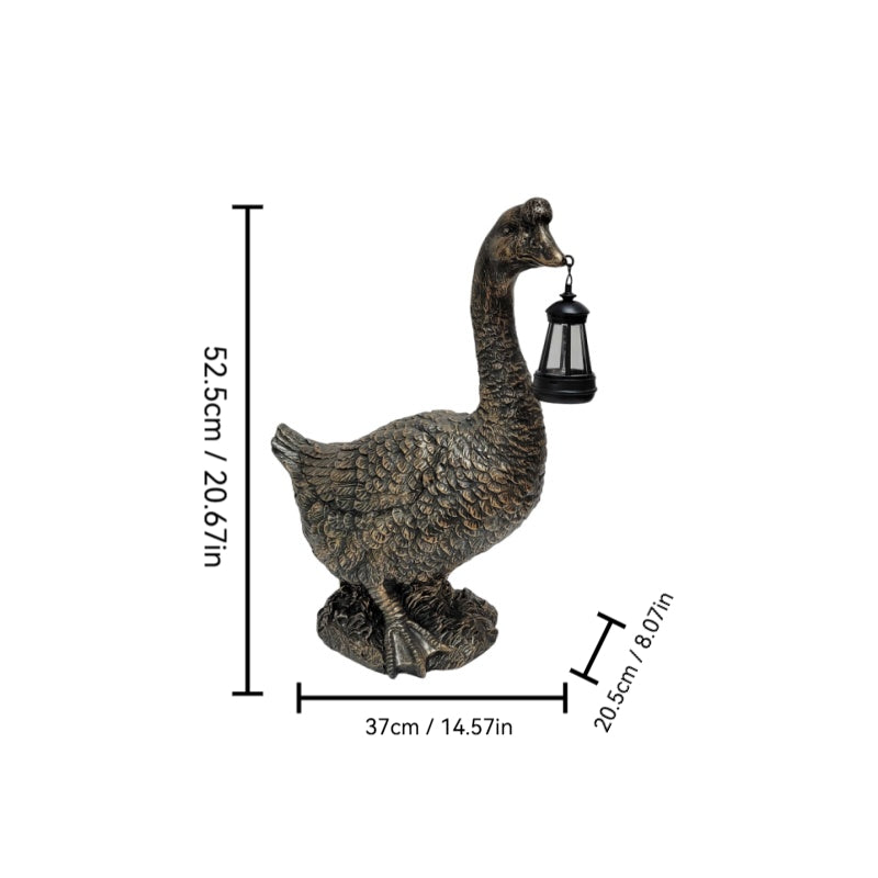 21'' Antique Bronze Goose Statue With Solar Lantern