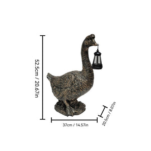 21'' Antique Bronze Goose Statue With Solar Lantern