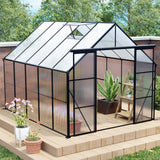 8x10ft double door polycarbonate greenhouse raised base and anchor aluminum heavy duty walk-in greenhouses for outdoor backyard in all season,black