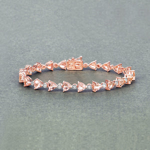 7.56 Carat Genuine Morganite and White Diamond 14K Rose Gold Bracelet