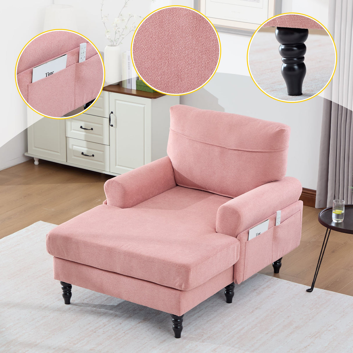 Modern Minimalist Chenille Fabric Chaise Lounge Recliner