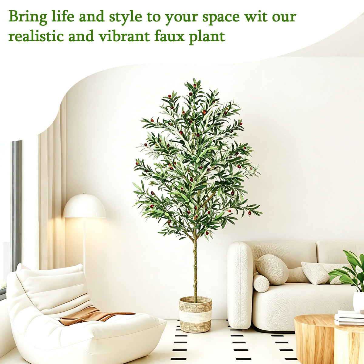 7FT Artificial Olive Tree Indoor Tall Faux with Planter & Basket