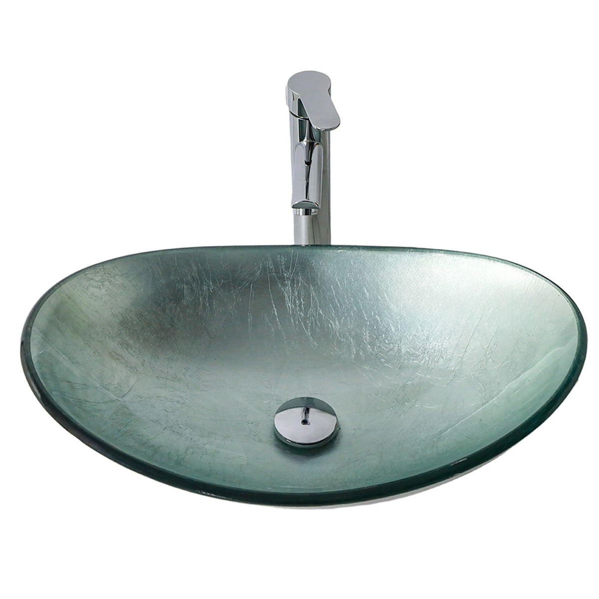 Tempered Glass Vessel Sink With Boat Shape Pop-Up Drain