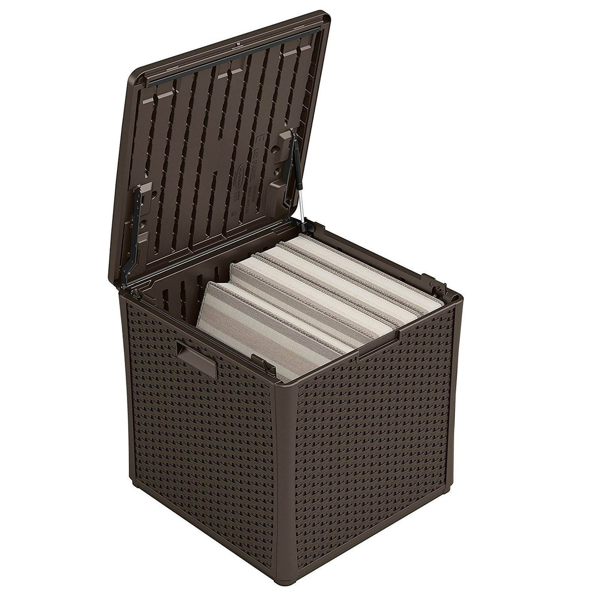 Suncast 60 Gallon Outdoor Storage Resin Wicker Design Cube Shape Patio Deck Box