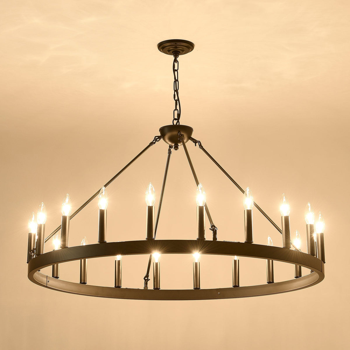 53.15 Inch Matte Black Wagon Wheel Chandelier With 30 Lights