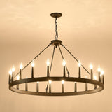 53.15 Inch Matte Black Wagon Wheel Chandelier with 18 Lights