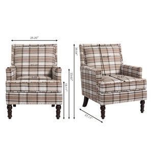 Upholstered Accent Chair with Brown Linen Fabric and Nailhead Trim