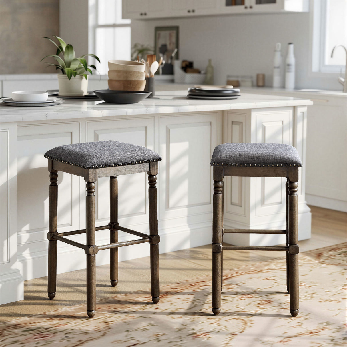 Arnhem Wood Upholstered Bar Stools, Set of 2