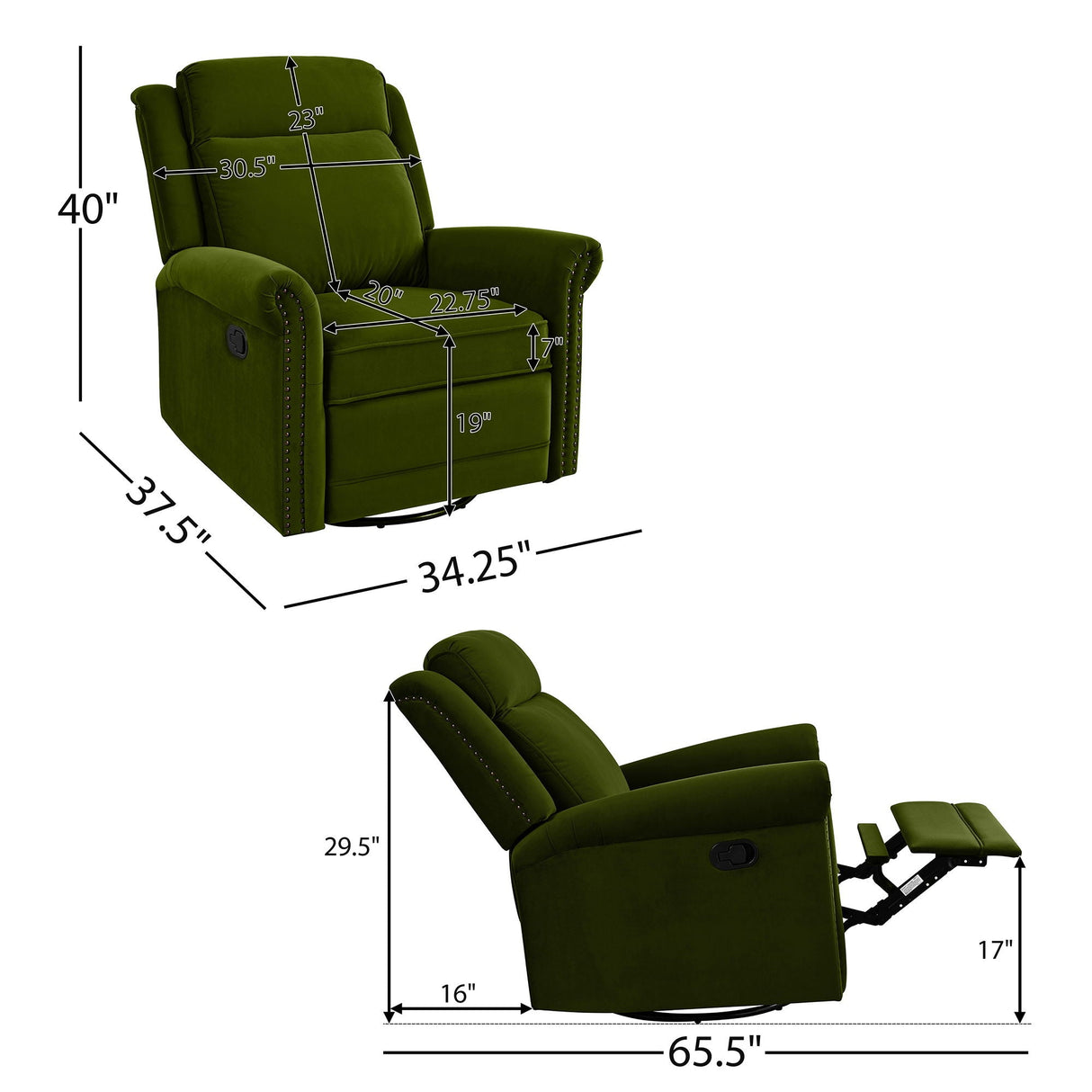 360 Degrees Swivel Recliner Manual Rocking With Adjustable Backrest