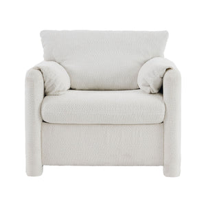 Fixed Modern Accent Chair Single Seater Plush Chenille Lounge Chair With High Resilience Cushion - Ivory White