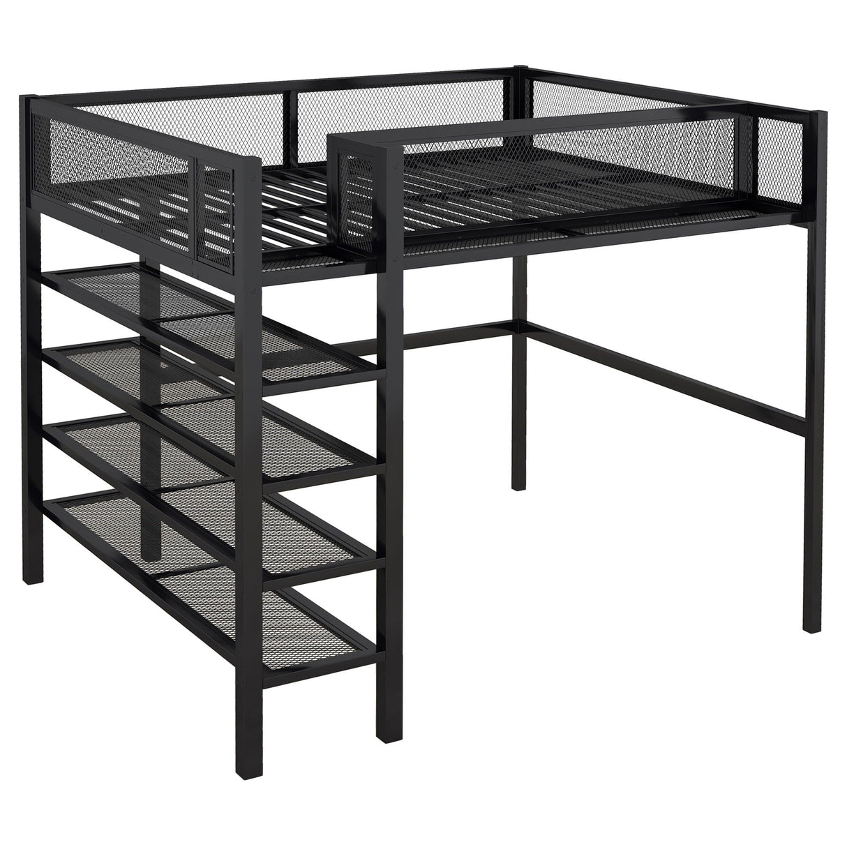 Loft Bed With 4 Tier Shelves And Storage