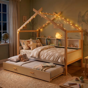 House Bed With Bookshelf Storage