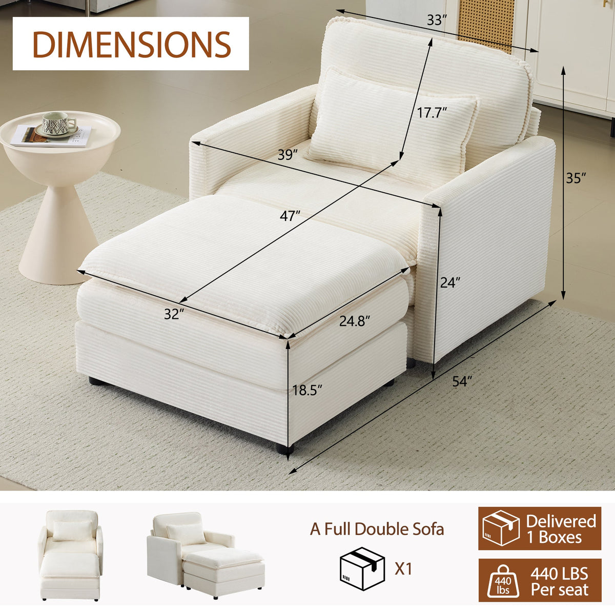 54" Plush Cloud Sofa: Modular Single + Ottoman Sofa with 22"