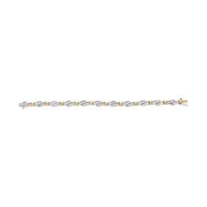 10k Two-Toned Gold 2.00 Cttw Channel Set Baguette-Diamond Weave and  "X" Spiral Link Bracelet (H-I Color, I1-I2 Clarity) - 7"