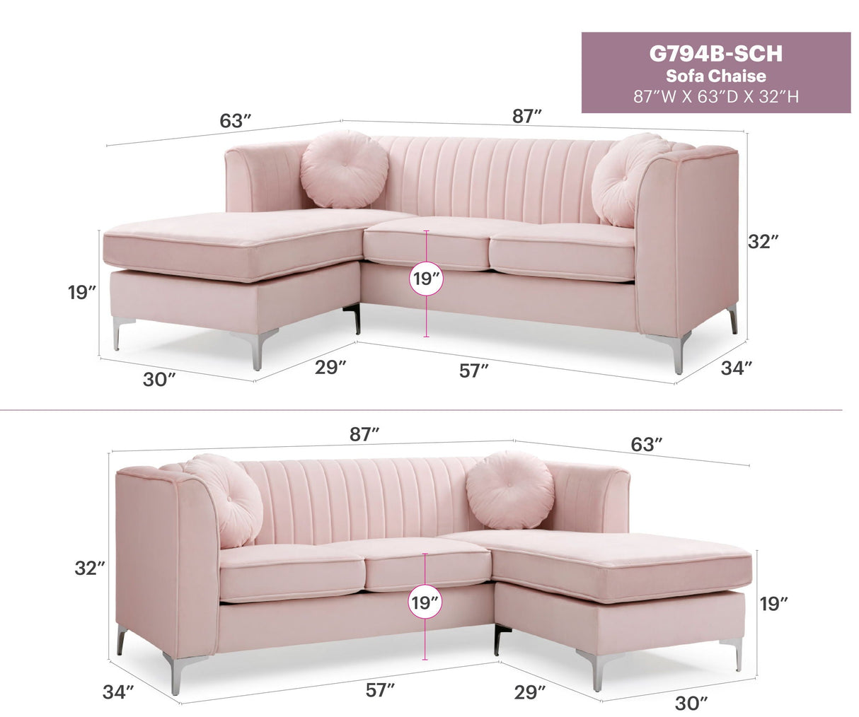 Delray - Micro Suede Sofa Chaise