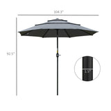 9ft 3 tiers patio umbrella outdoor market umbrella with crank, push button tilt for deck, backyard and lawn, dark gray