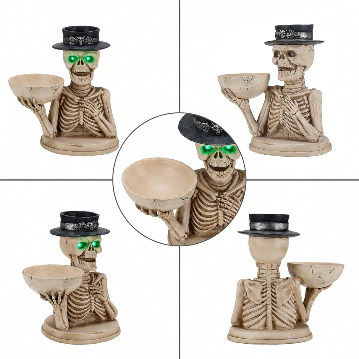 Halloween Skeleton Figurine with Storage Bowl & Candle Holder