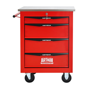 4 Drawers Multifunctional Tool Cart with Wheels, Red & Black