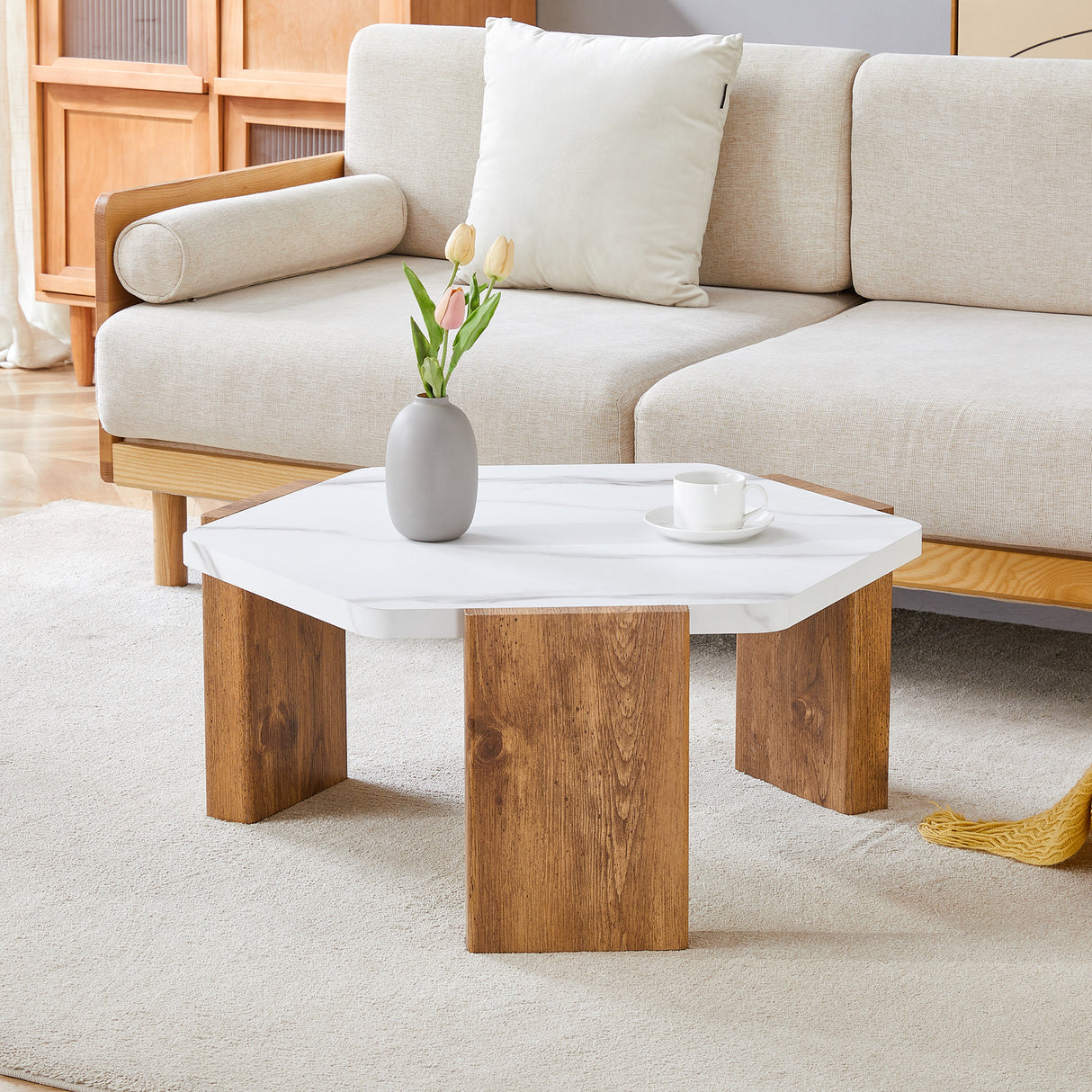 31-inch modern-style hexagonal coffee table