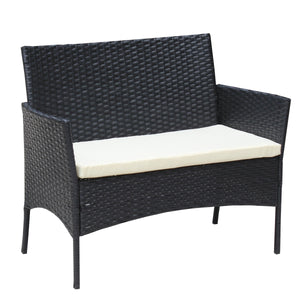 4 PC Rattan Patio Furniture Set with Cushioned Sofa - Black