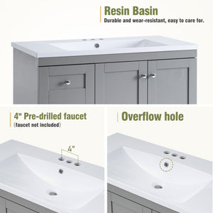 36 Inch Shaker Style Free-Standing Bathroom Vanity Cabinet with Sink