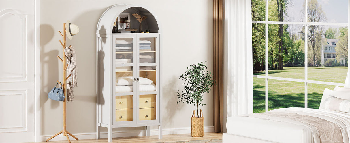 Modern Arched Cabinet with Glass Doors and Auto Sensor Light