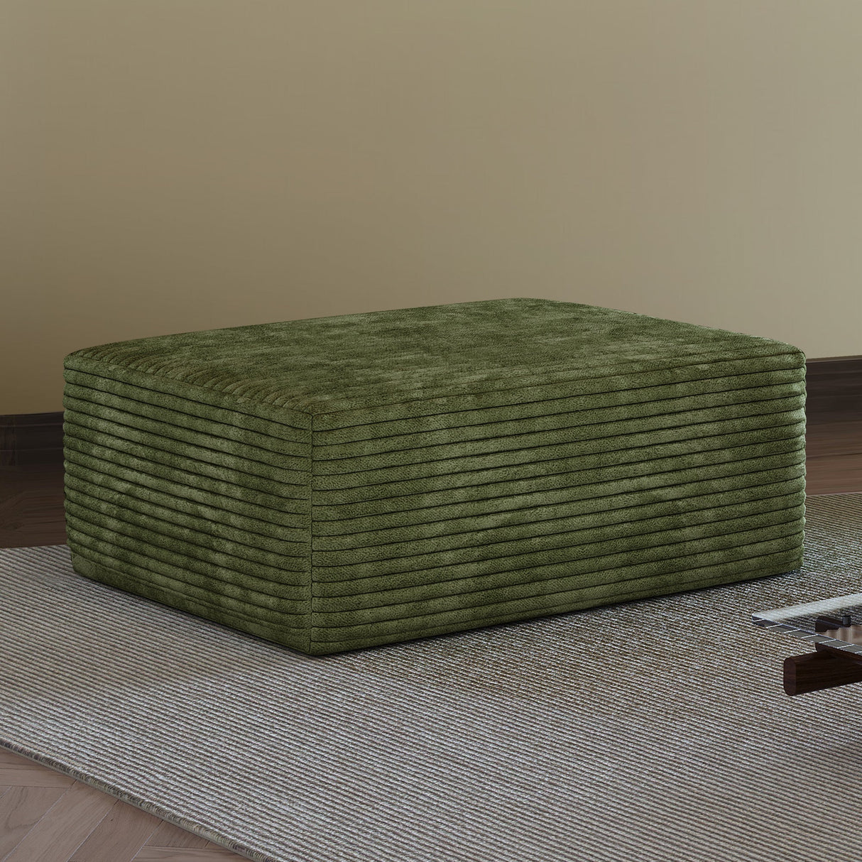 Green Plush Corduroy Sofa Ottoman