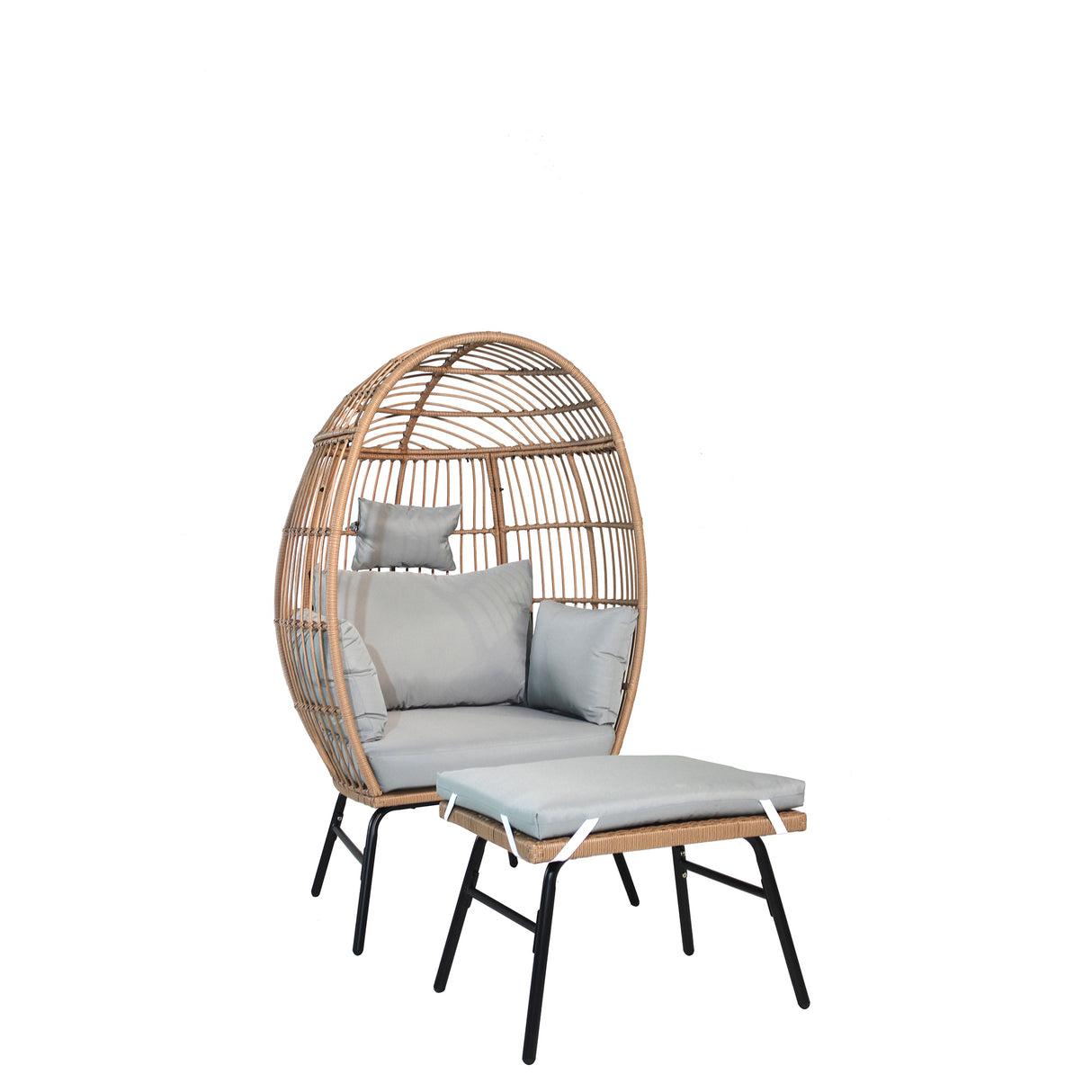 Outdoor garden wicker egg chair and footstool patio chaise