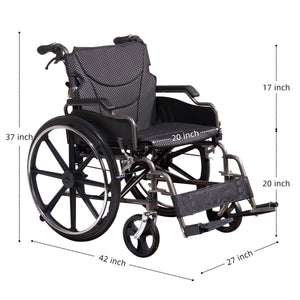 Heavy-Duty Manual Wheelchair for Adults with Double X Support - Black or Pearl Silver