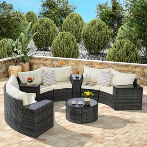 Outdoor Patio Furniture 11-Piece Half-Moon Sectional Round Patio Sofa Set
