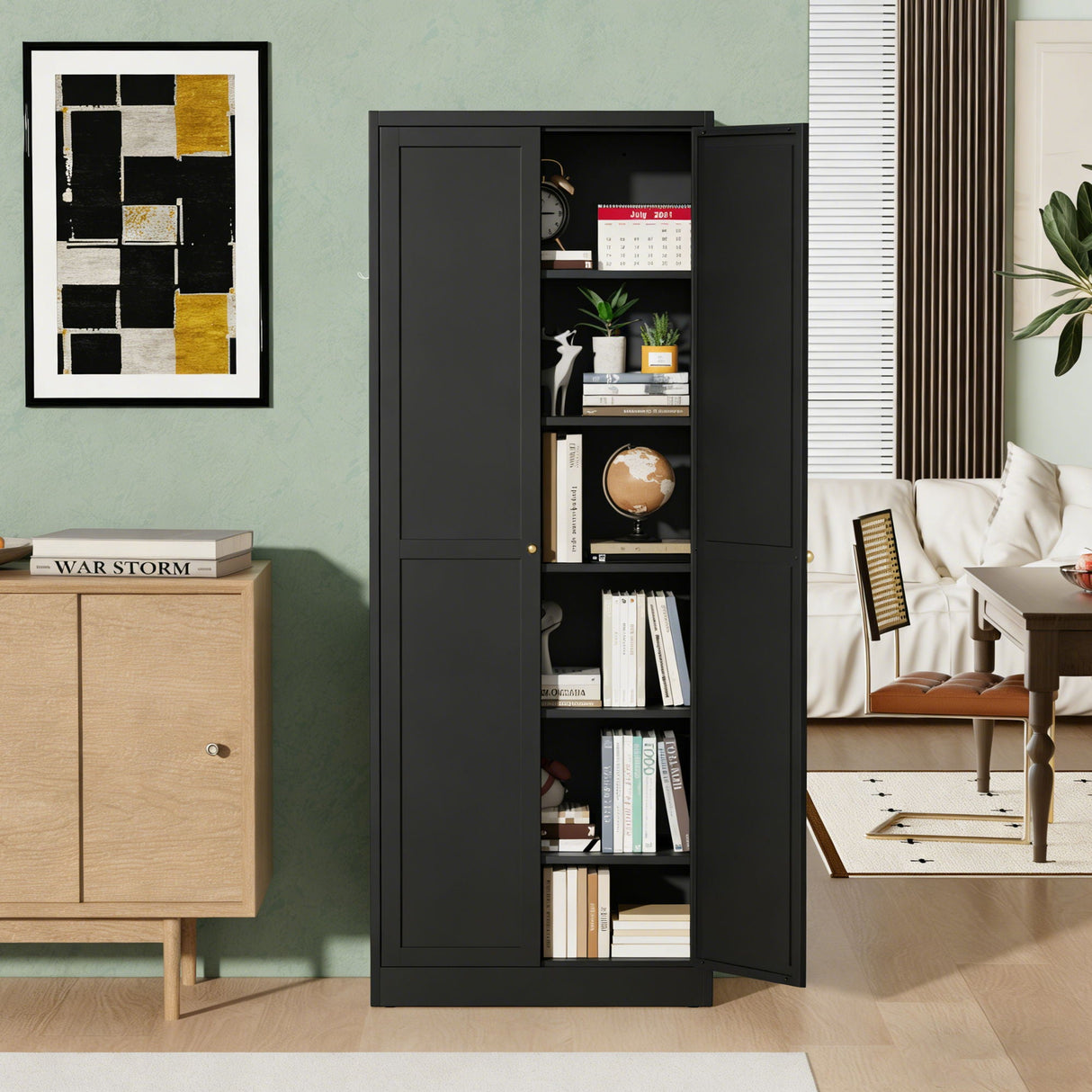 Kitchen Pantry Cabinet With 4 Adjustable Shelves, Heavy Duty Freestanding Organizer