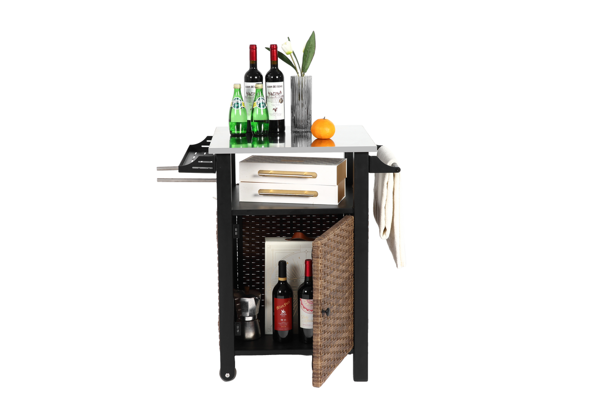 Single Door Outdoor Bar Cart with Stainless Steel Tabletop