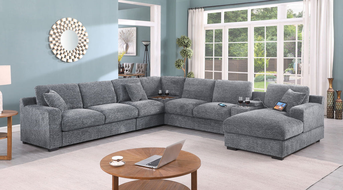 Celine - Fabric Corner Sectional Sofa With Right-Facing Chaise, Cupholders, And Charging Ports