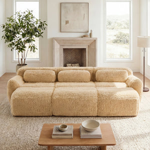 3-Seater Soft Plush Fabric Sofa With Movable Ottoman