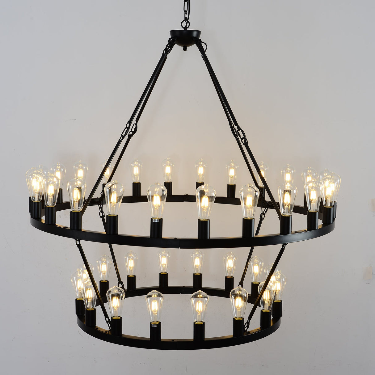 47.24 Inch Matte Black Wagon Wheel Chandelier with 36 Lights