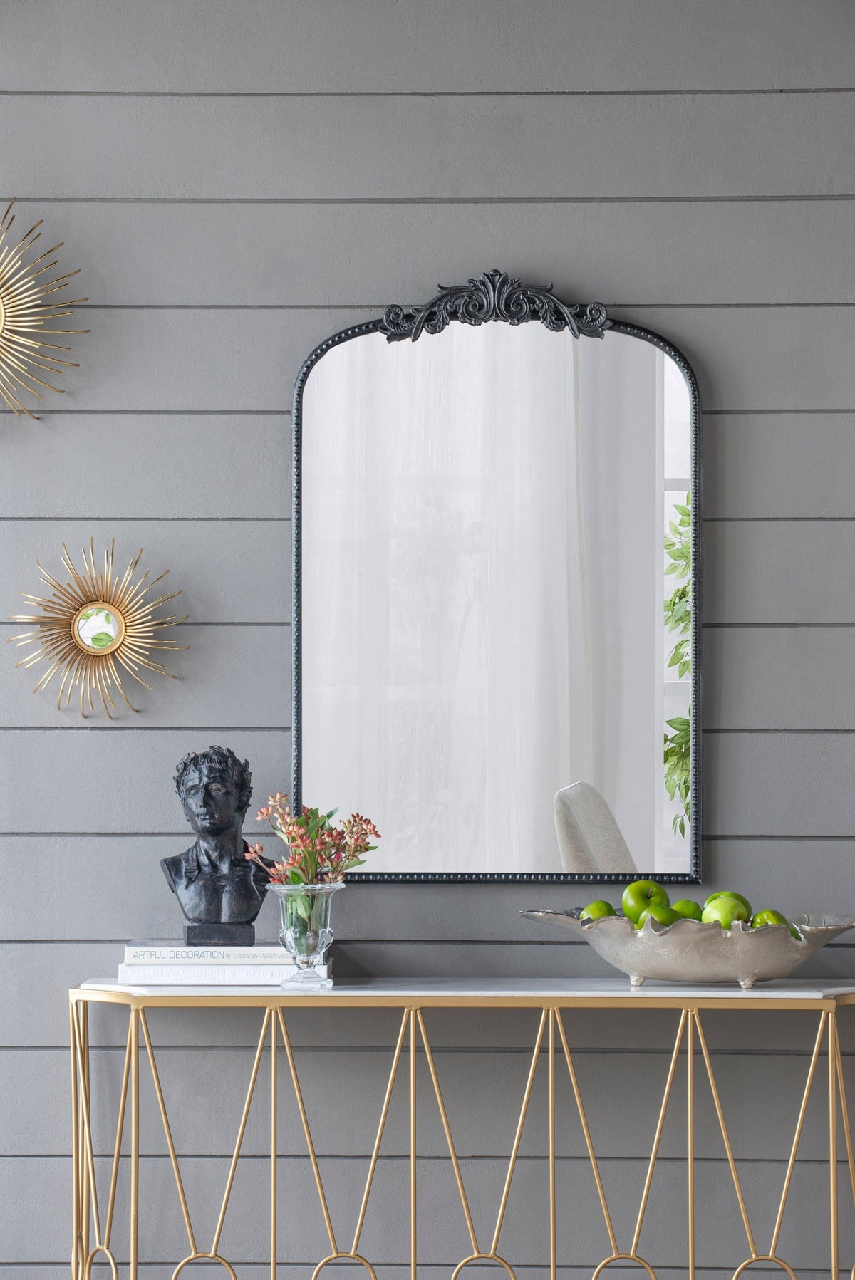 Baroque Grand Wall Mirror with Black Matte Iron Frame - Black