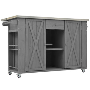 Outdoor Kitchen Island With Stainless Steel Top, Ample Storage Space, Towel And Spice Racks And A Bottle Opener