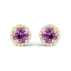 10K White Gold Purple Amethyst and 1/6 Cttw Diamond Halo Stud Earring